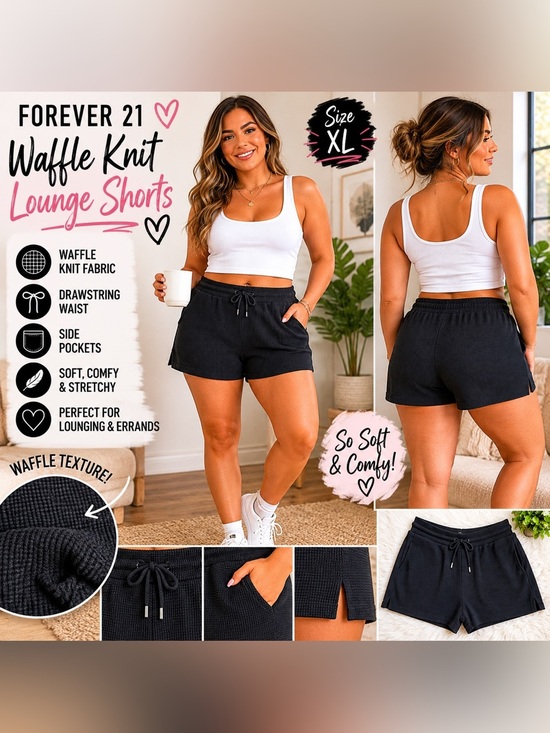 Forever 21 Pants - Forever 21 Black Waffle Knit Lounge Shorts XL Drawstring Pockets